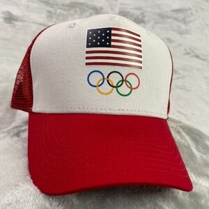 Team USA Trucker Hat Adult OSFM Red White Olympic Flag Snapback Cap NEW